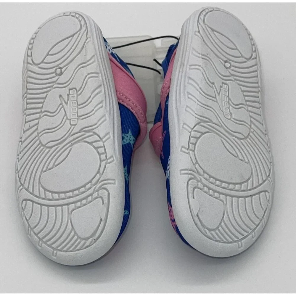 NWT Speedo Girls Kids Medium 7/8 Shore Explore Water Shoes Blue Pink White Stars